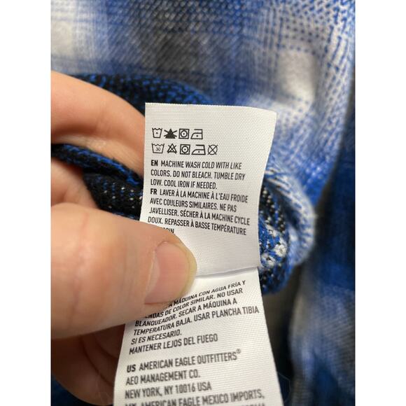 American Eagle Flannel Shirt Mens Small Blue Black Plaid Cotton Button Up - Picture 9 of 12